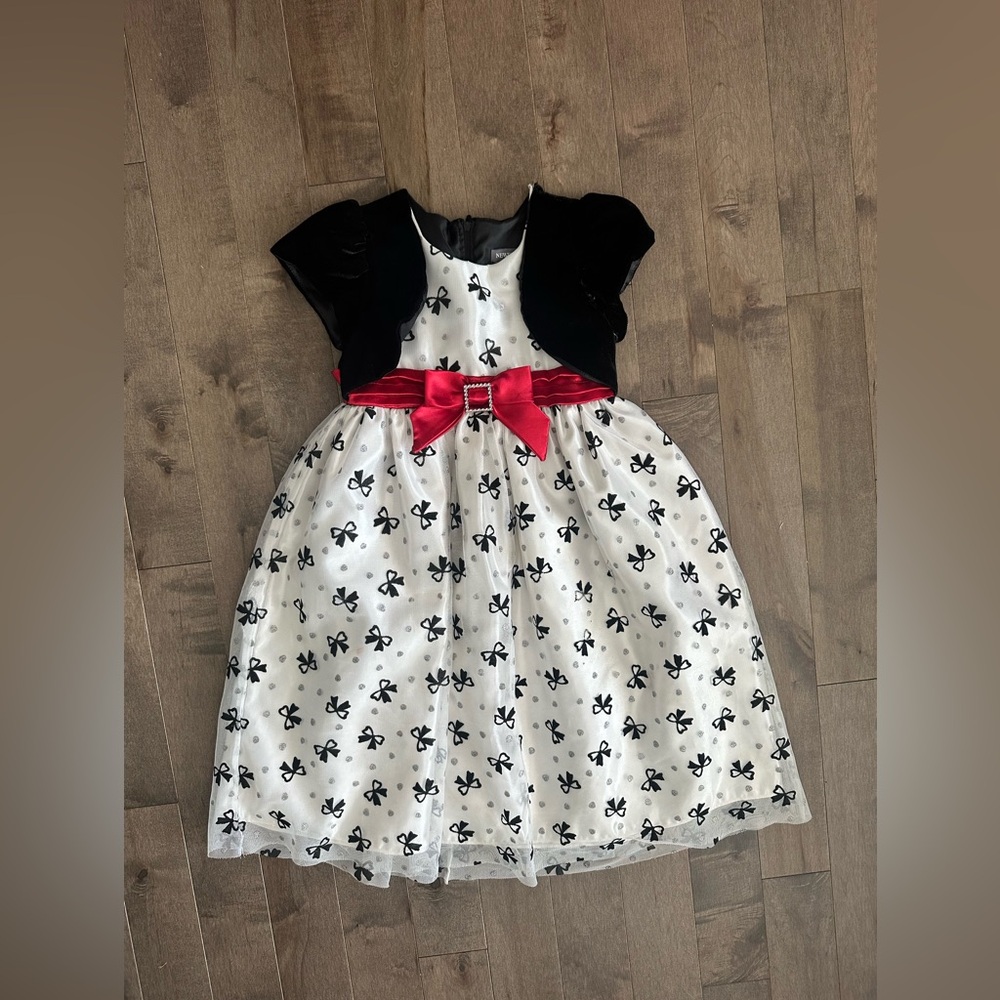Elegant Kids' Black and White Dress with Red Accent 4/$25